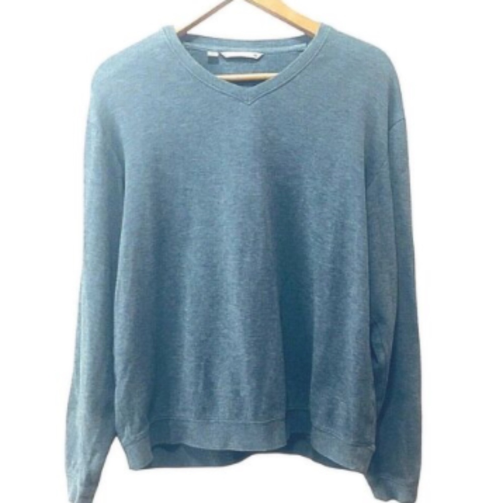 Cutter & Buck Men's Sweater Large Gray Pullover Long Sleeve Cotton V-Neck Gift